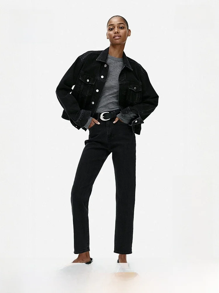 

Женские джинсы H&M Slim Fit с высокой талией, повседневные, модные, укороченные, из денима, с пятью карманами, удобные, эластичные, молодежный стиль