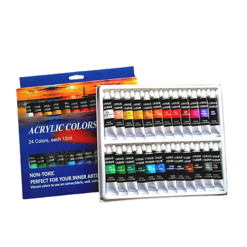 12/24 Colors Acrylic Paint Set 12ml Children's Painting DIY Creative Wall Painting Waterproof and Light-resistant Art Supplies