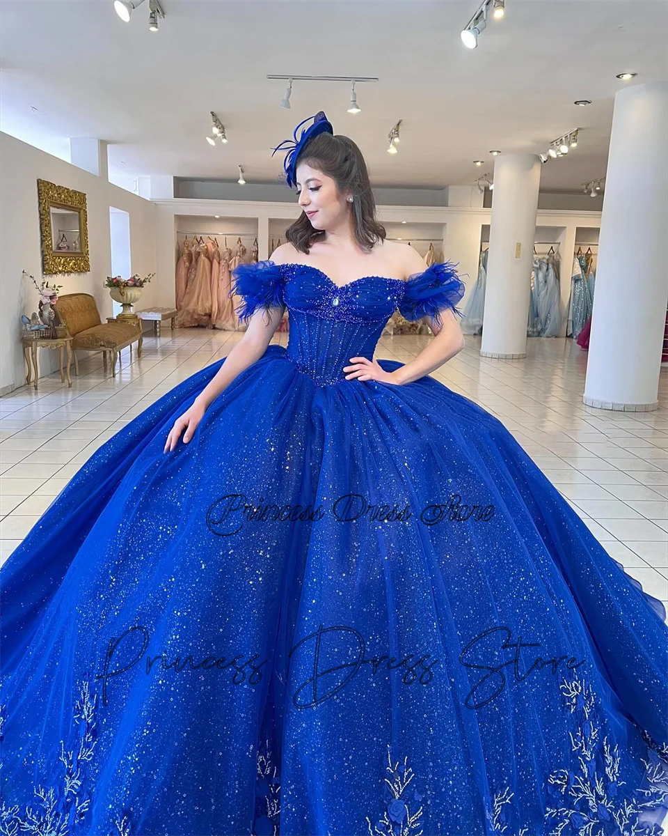 Vestido De quinceañera azul real mexicano De lujo, vestido De baile, apliques brillantes, corsé con cuentas, dulce 16 Vestidos De 15 años