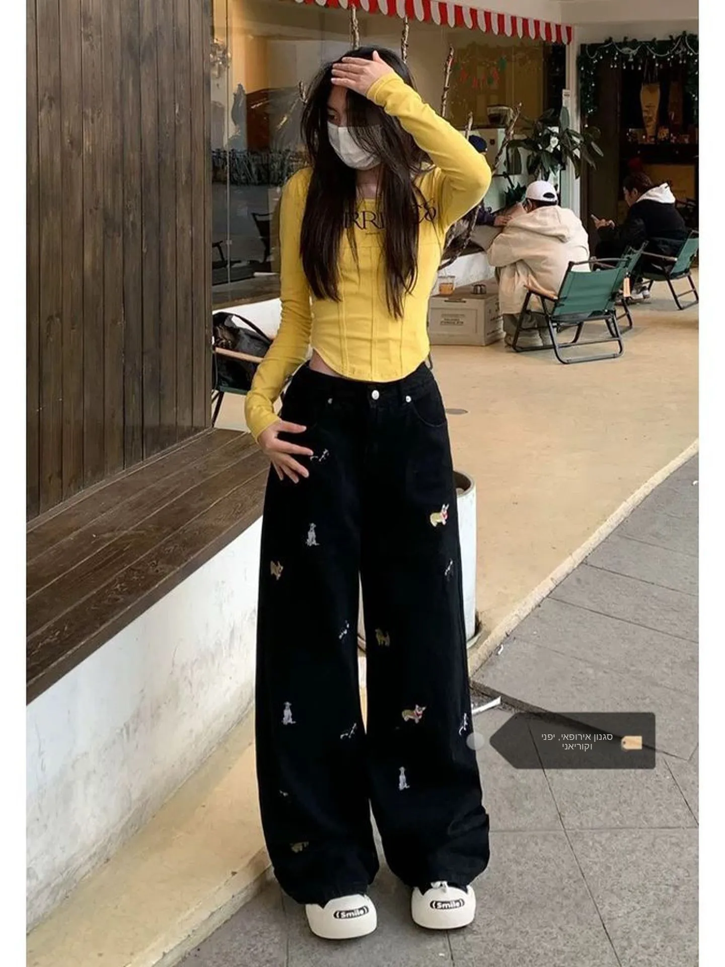 

Large Size High Street Fun Design Embroidered Dog Denim Jeans Women Summer New Straight Loose Floor-Length Pants