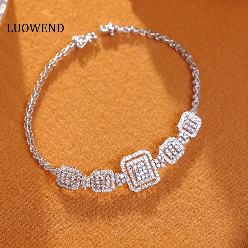 LUOWEND 100% 18K White Gold Bracelet 1.50carat Real Natural Diamond Bracelet for Women Luxury Shiny Style High Wedding Jewelry