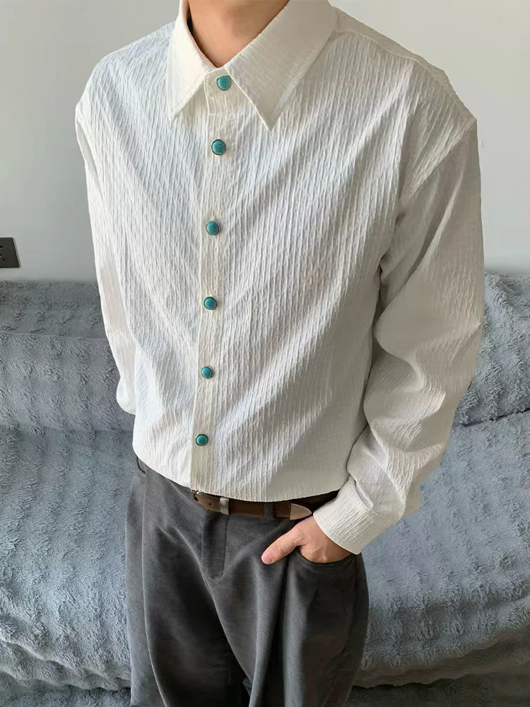 

Ocean Turquoise Texture Long Sleeve Shirt Men's Style American Folded Shirt Cleanfit Outerwear Casual Wind for Autumn