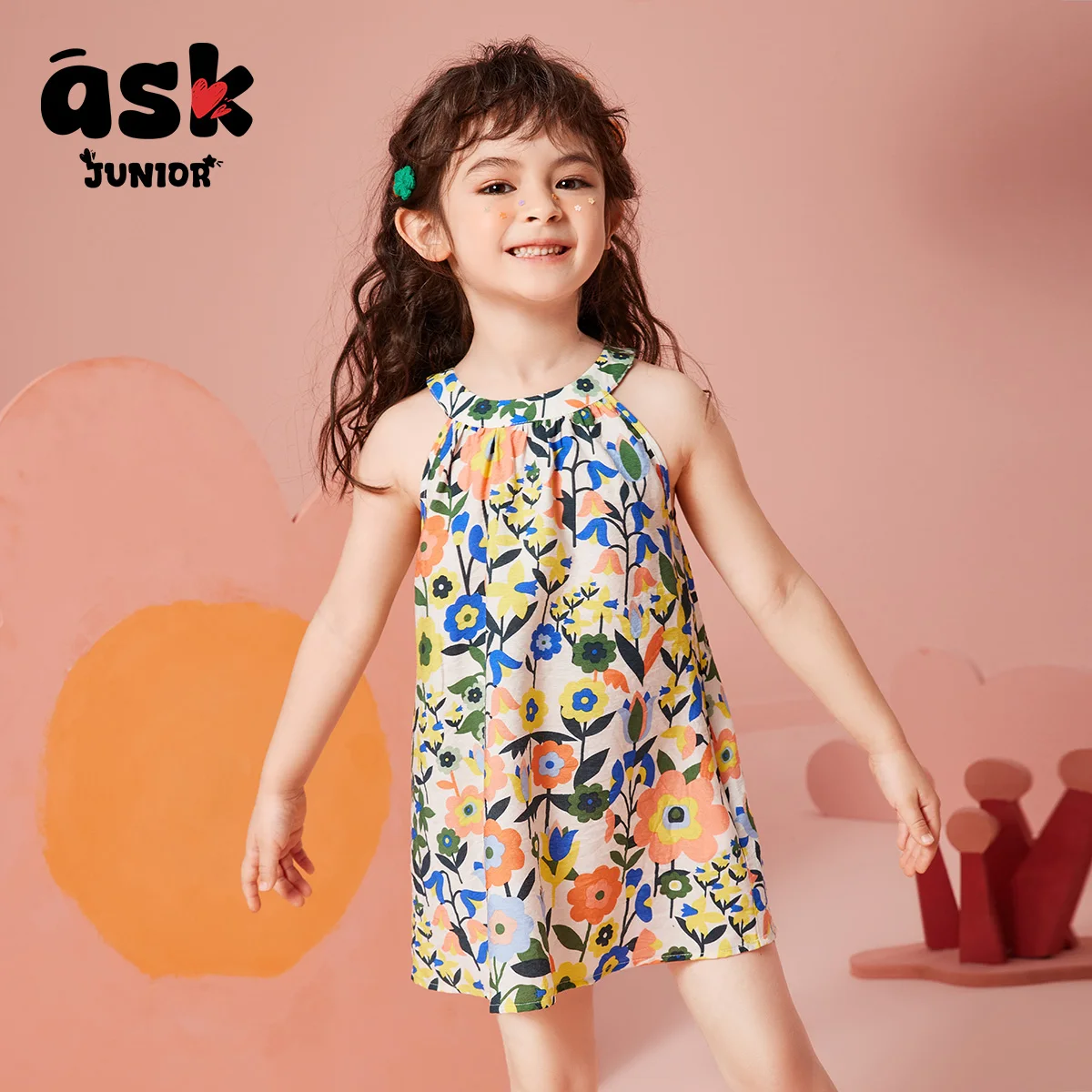 اسأل الفتيات الصغار الصيف الأطفال زهرة كبيرة طباعة كاملة اللباس حزام اللباس الشاطئ الرياح #3