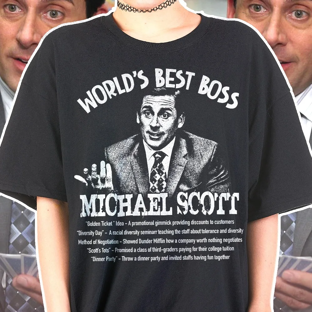 

Michael Scott World's Best Boss Printed T-shirt for Women Men Street Trendy Top Comfortable Loose Short Sleeve Unisex T-shirt