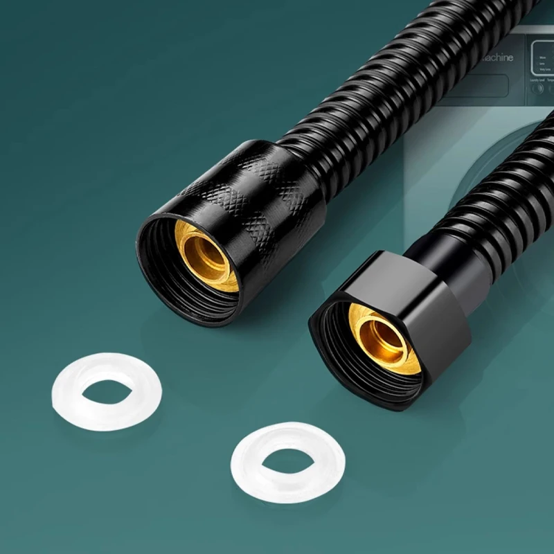 1.5/2M Black SUS 304 Flexible Shower Hose Long Bathroom Shower Water Hose Extension Plumbing Pipe Pulling Tube Bath Accessories