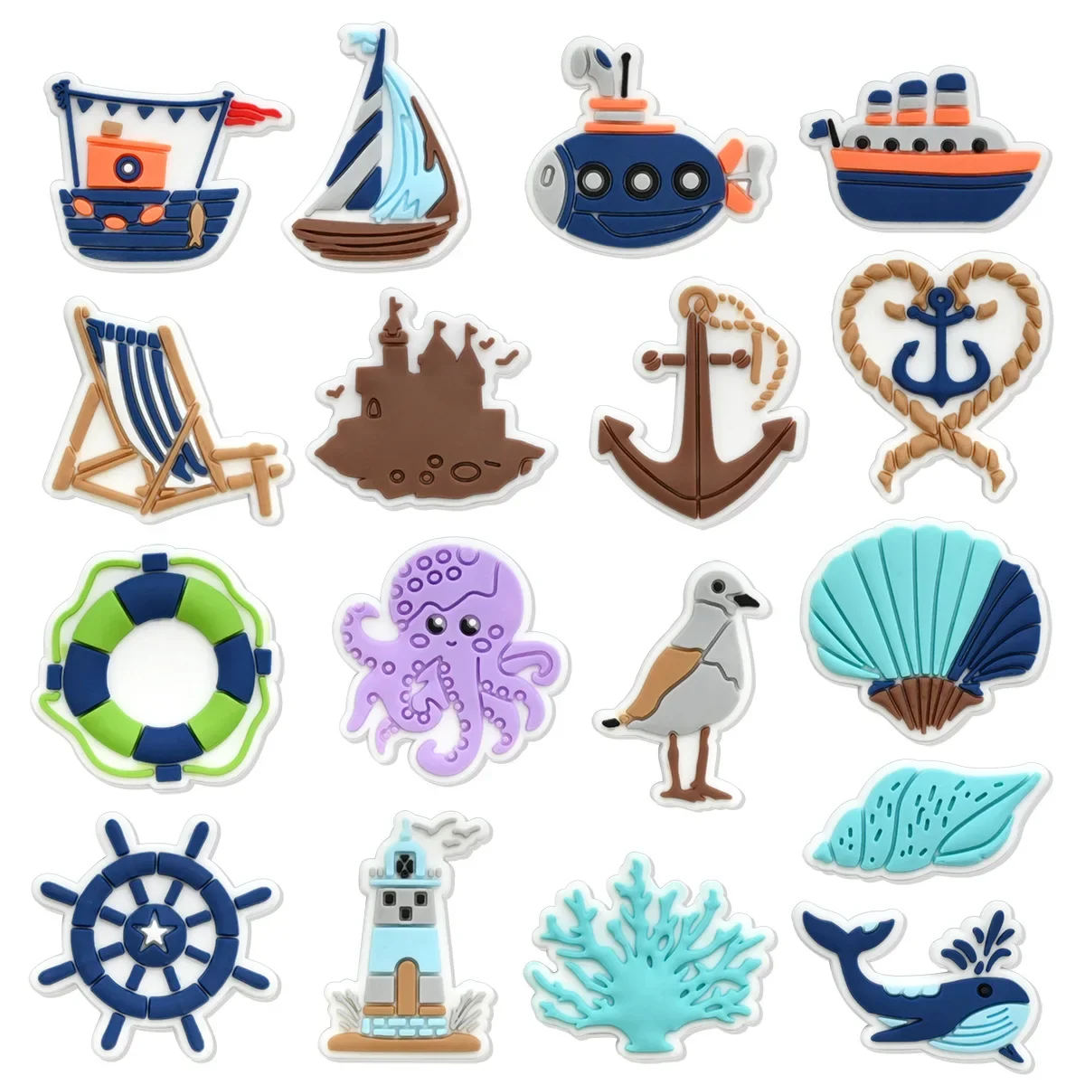 2 uds PVC autobús público barco timón azul marino hebillas de zapatos encantos accesorios decoraciones para zuecos zapatillas pulseras vaso fiesta niños