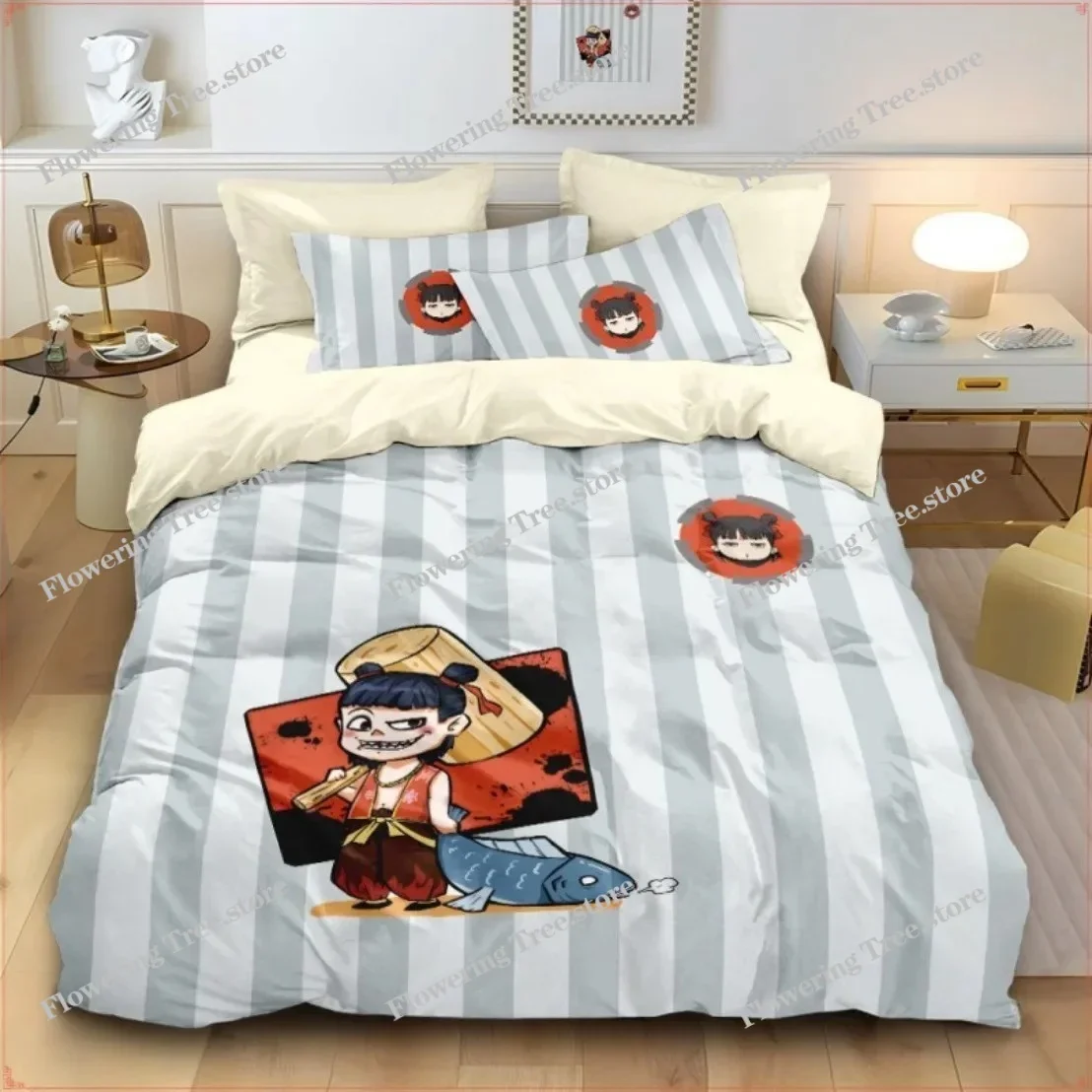 Ne Zha 2 Bedding Set Gifts for Children and Teenagers,3D Animation Ne Zha Quilt Cover Pillowcase Single Twin Full Queen King Siz