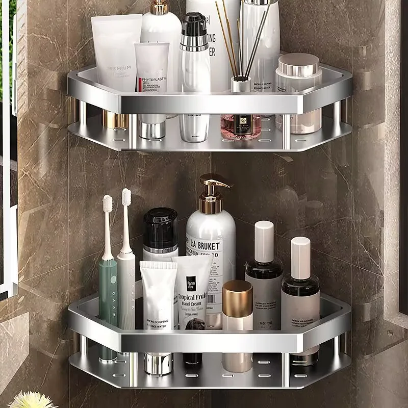 Punch-free Corner Rack Bathroom Shelf No Drilling Wall Mounted Shower Storage Aluminum Supports for Bathroom Kitchen Organizer