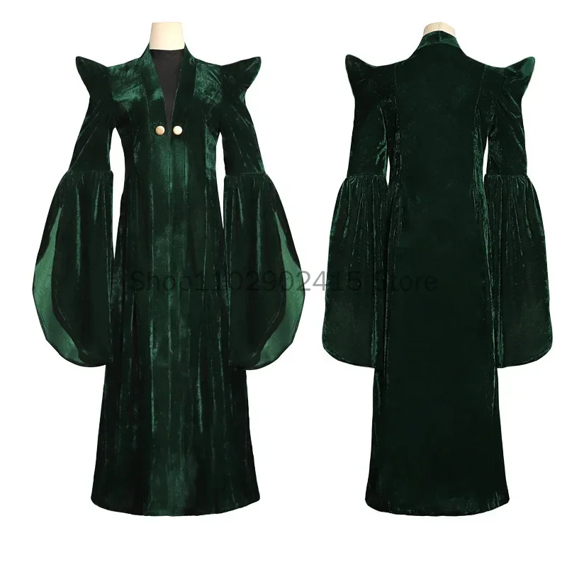 High Quality Professor Minerva McGonagall Cosplay Costume Dress Green Cape Velvet Role Play Cloak Halloween Carnival Costume