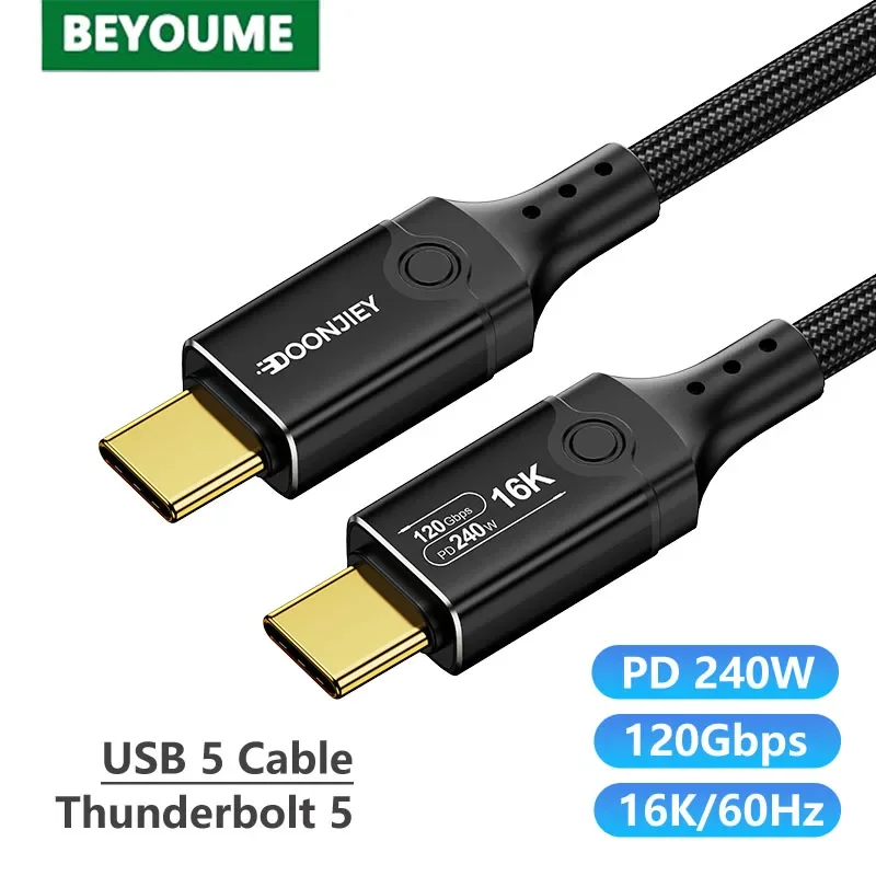 

USB5 Thunderbolt 5 Type C Data Cable 120Gbps PD 240W Fast Charge 16K@60Hz Audio Video Cord for Macbook Pro Laptop Power Bank