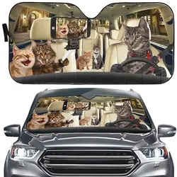 Selfie Cat Couple Sunshade Tabby Cat Driver Windshield Sun Shade for Car, Funny Amazing Pet Cat Auto Front Window Shade Visor