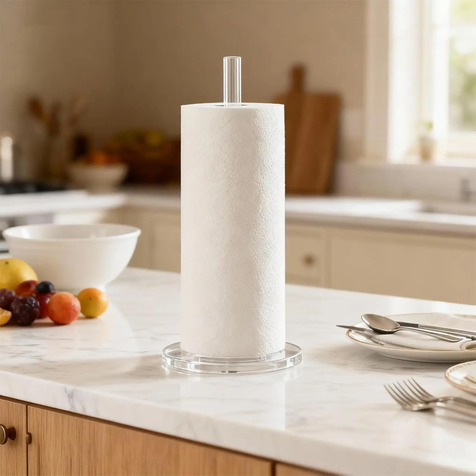 

Paper Towel Holder Acrylic Weighted Base Tissue Dispenser Kitchen Counter Paper Towel Rack for Home Bathroom Living Room Cabinet