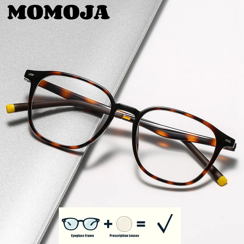 MOMOJA Plastic Steel Titanium Square Circular Ultra Light Retro Fashion Artistic Daily Leisure Work Optical Prescription Glasses