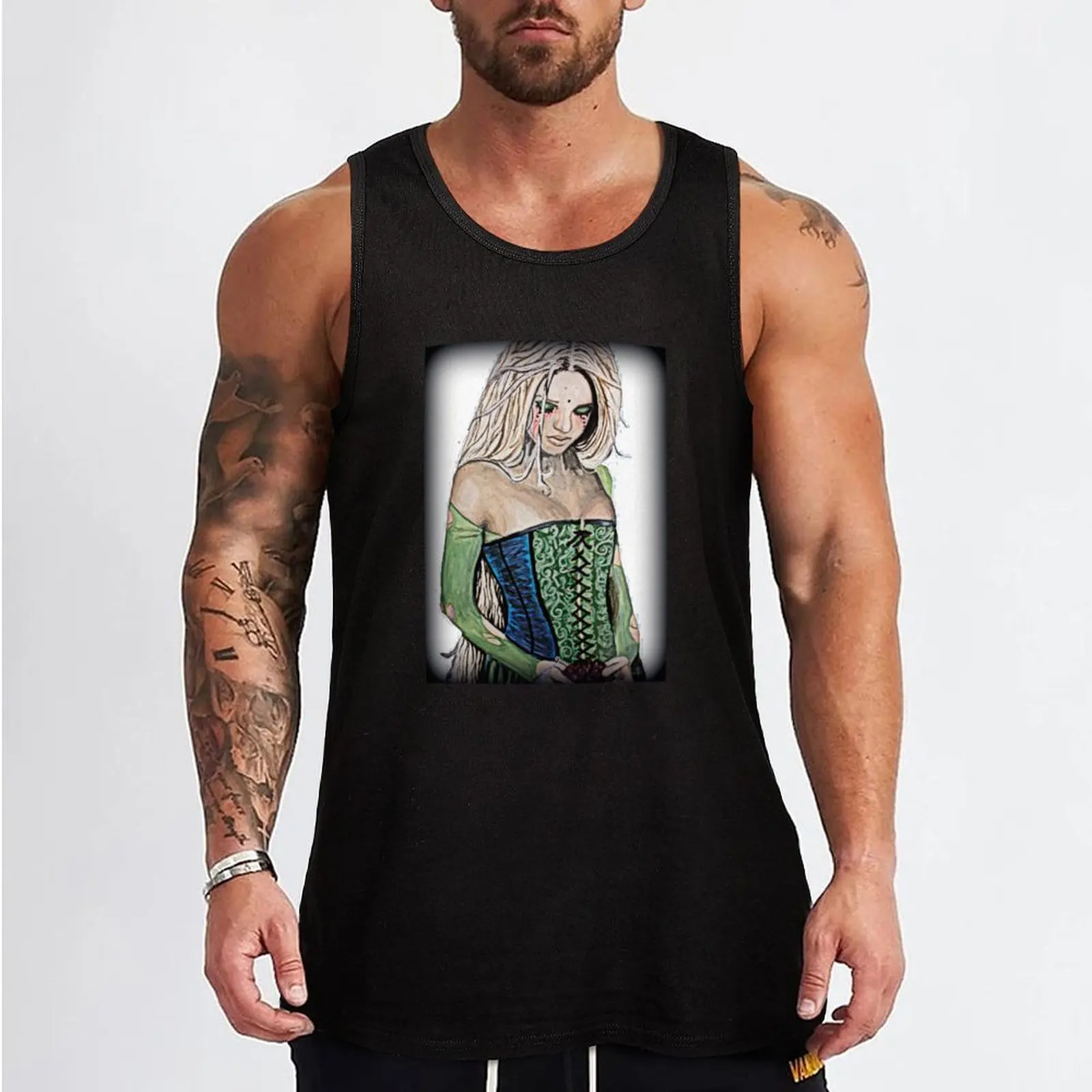 Mysterious Woman in a Green Dress Tank Top running shirt underwear Sleeveless T-shirt