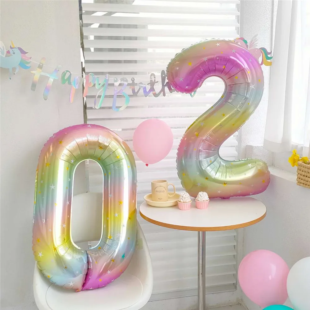 40inch 1 2 3 4 5 Large Rainbow Star Number Balloon Gradient Colorful Foil Helium Balloons Girls Birthday Party Decoration Globos