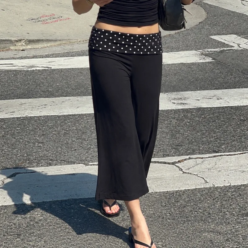 Contrast Polka Dot Women's Capri Pants Wide Leg Culottes Loose Commute Streetwear Casual Fashion Trousers Women's Capris