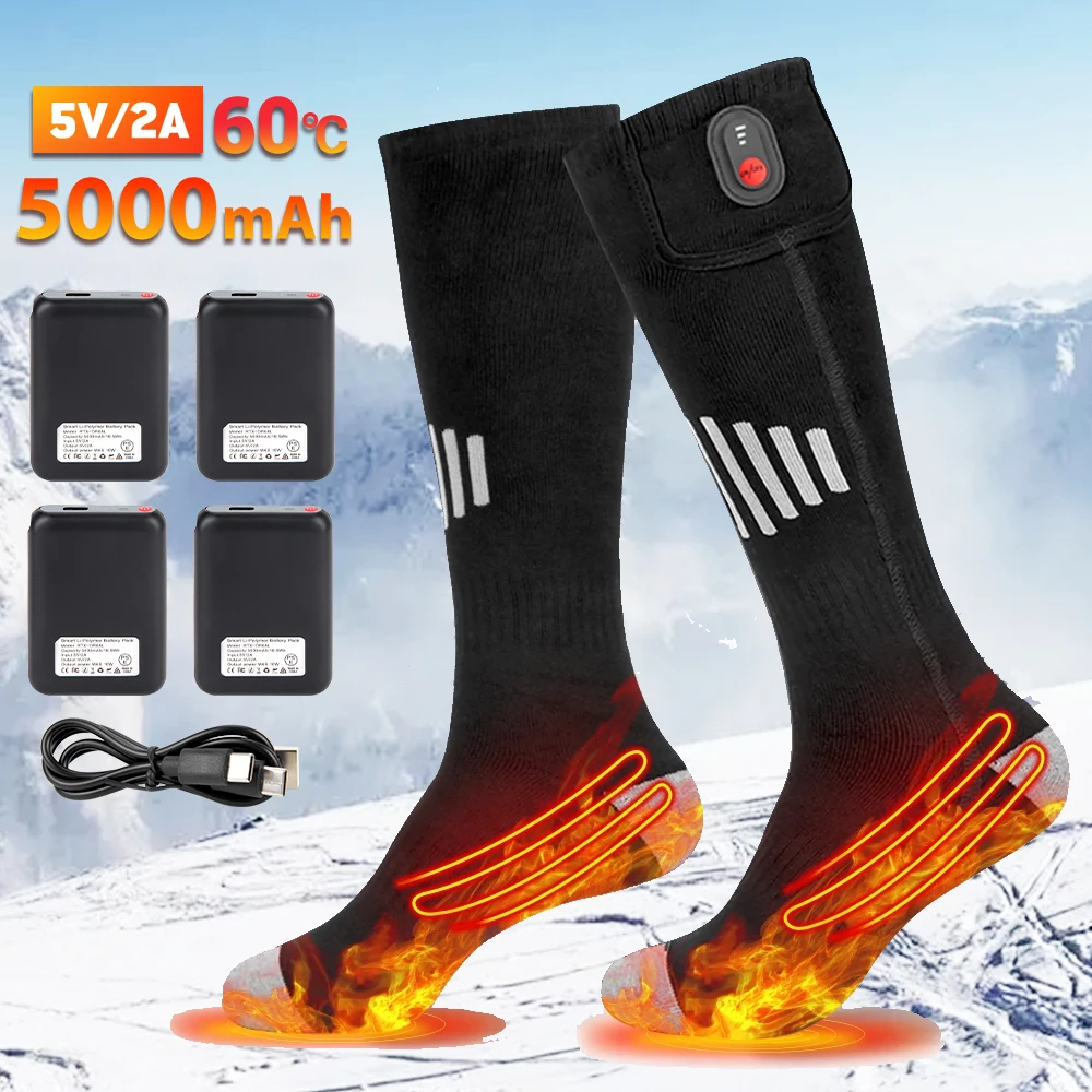 Heating Socks With Battery Rechargeable Anti-Cold Men Thermal Heated Foot Warmer Outdoor Camping Ski Sports Heated Socks