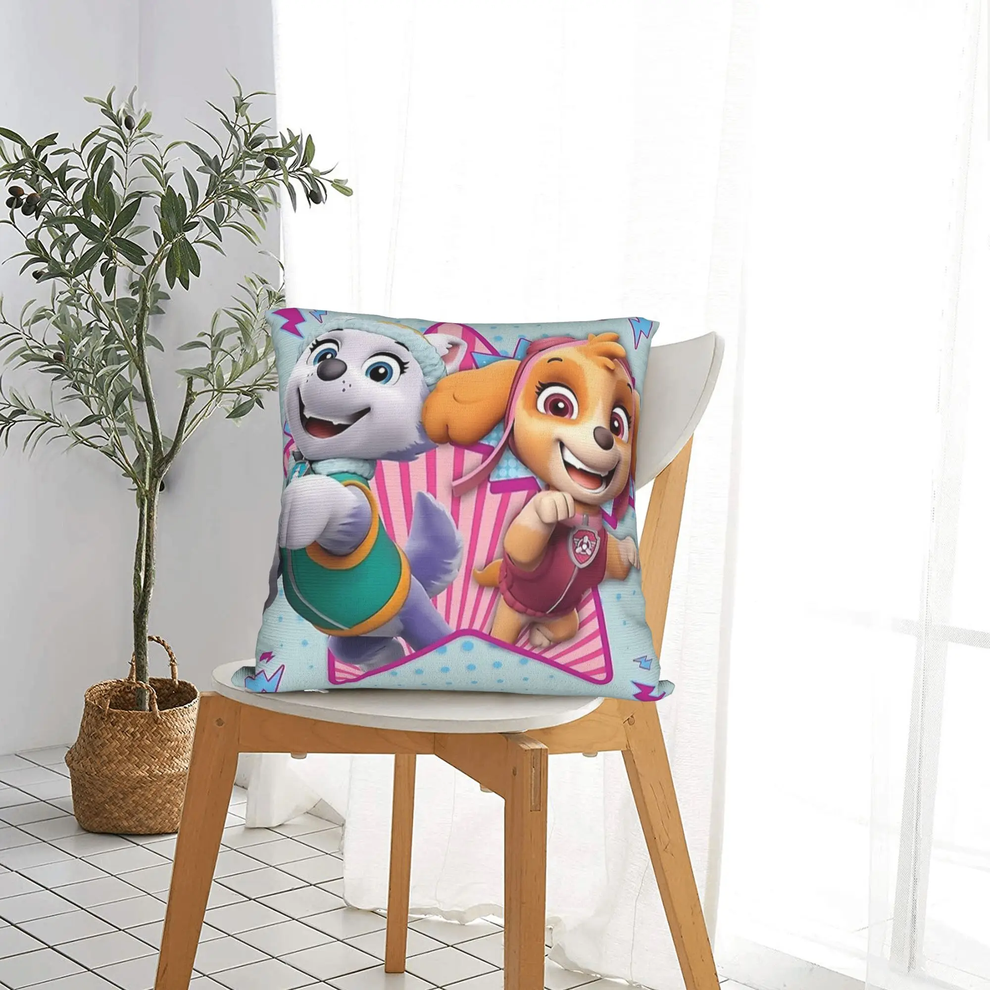 P-PAW P-Patrol Dog Skye Everest Throw Pillow Cover Polyester Decorative Pillow Cartoon Dog Vintage Pillowcase