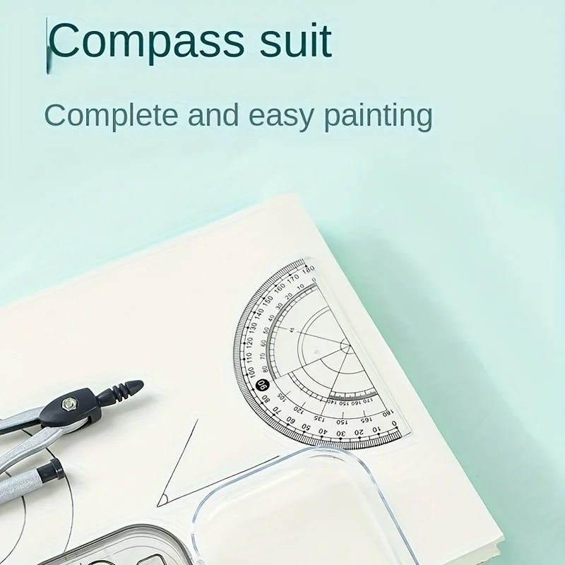 مجموعة المسطرة - مجموعة رسم هندسية متعددة القطع مع حافظة، أدوات صياغة دقيقة (بوصلة، مسطرة، ممحاة) للطلاب/المصممين #5