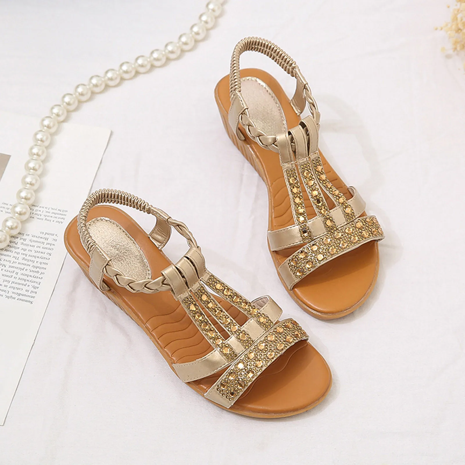 Summer Sandals Woman 2024 Ladies Fashion Summer Bohemian Summer Leather Knitted Open Toe Wedge Sandals SandáLias Femininas