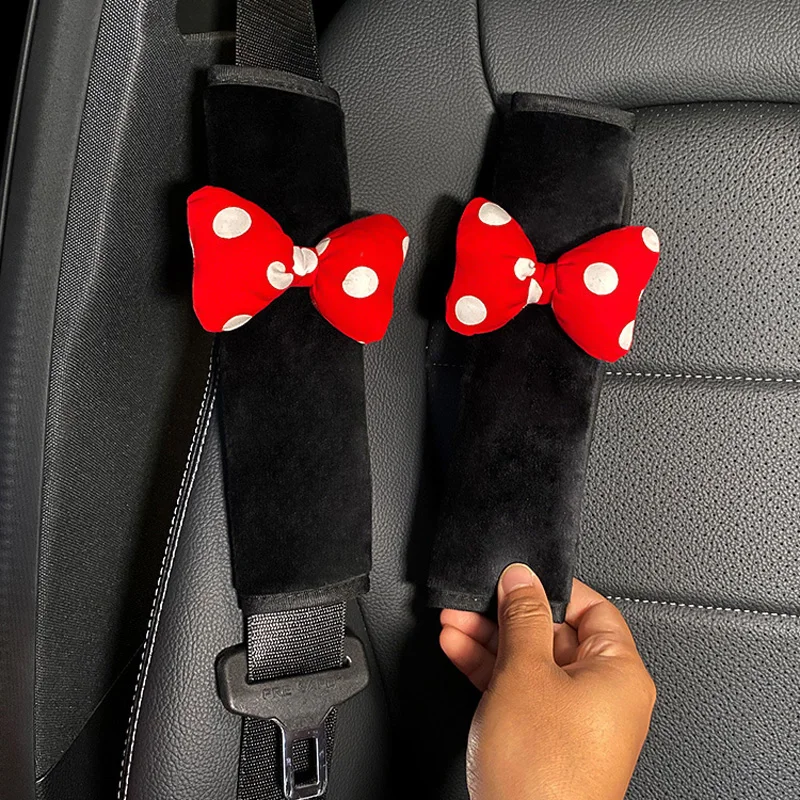 Soft Auto Seat Belt Cover Seatbelt Shoulder Pad Cute Cartoon Red Dot Bow for a More Comfortable Driving Compatible with All Cars
