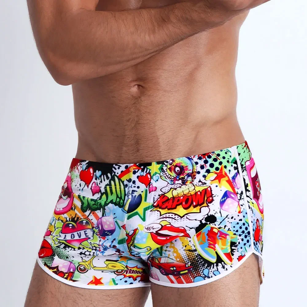 Męskie stroje kąpielowe moda kreskówki spodenki kąpielowe szybkoschnące stroje kąpielowe plażowe kąpielówki sportowe Surfing Jammer stroje kąpielowe