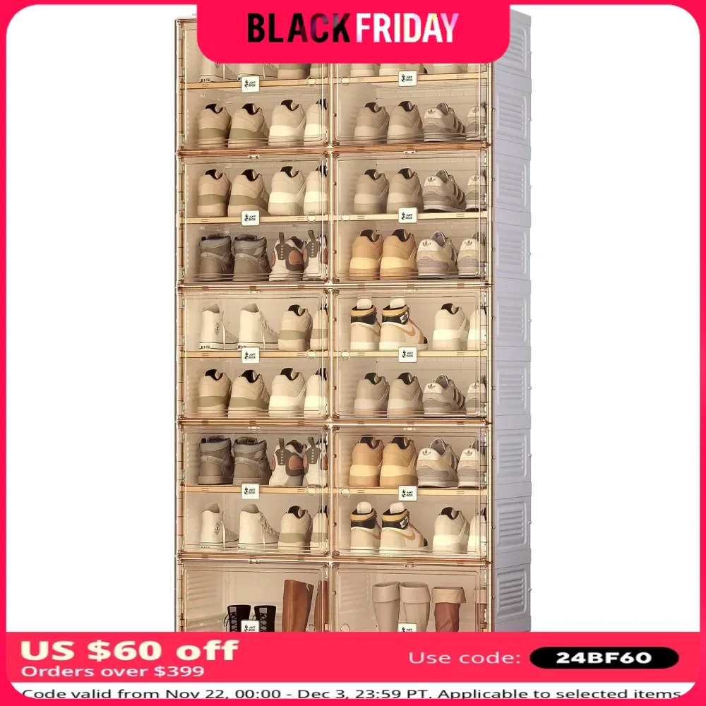 Shoe Rack Organizer with Magnetic Clear Door & Lids 9 Tiers 36 Pairs for Closet Entryway, Stackable Sneaker Storage Shoe Cabinet