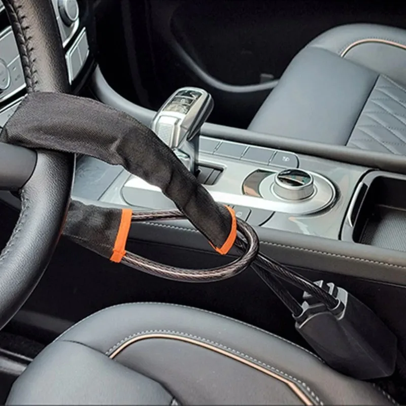 Car Steering Wheel Lock Universal Anti Theft Device Safety Belt Buckle Lock Steel Cable Wire Rope Lock for Vehicle Security