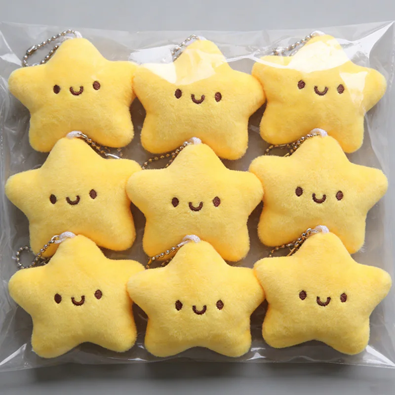 Cartoon Mini Cute Squeezing Stars Plush Toy Keychain for Women Men Fluffy Soft Bag Pendant Yellow Keyring Charms Keyring Gifts