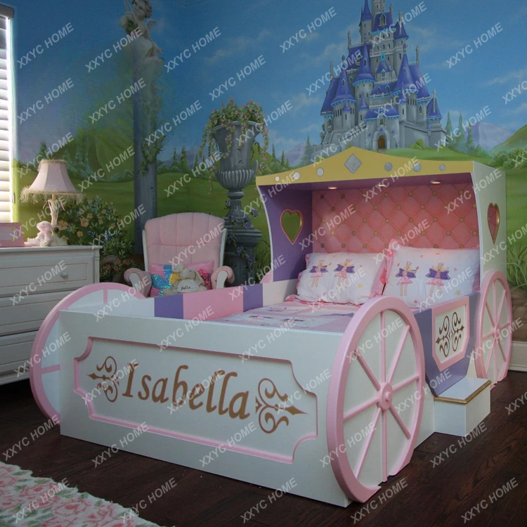 Solid Wood Princess Horse Lathe Light Luxury Internet Celebrity Bed for Car Single Bed Cartoon Child and Mother Children's Bed