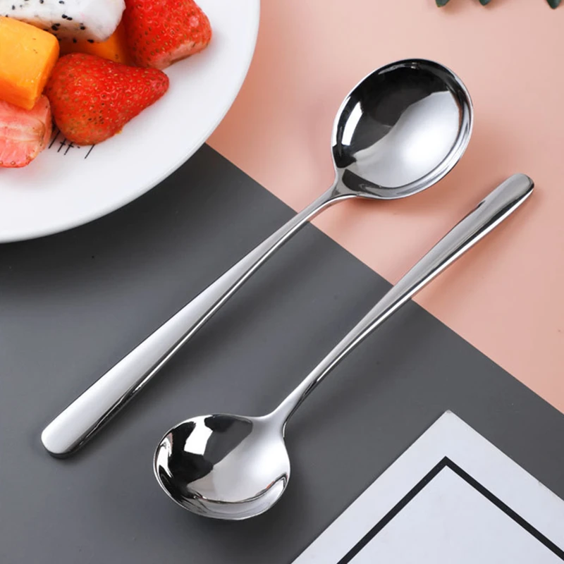 2 Sizes Long Handle Ramen Spoon Soup Ladle Stainless Steel Tableware Children's Ice Cream Teaspoons Korean Cutlery Tablespoon