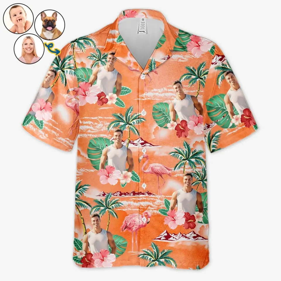 Personalized Dog Face Hawaiian Shirt Custom Pet Photo Tropical Palm Trees Pattern Aloha Shirt Short Sleeve Shirt For Dog Lovers view 3