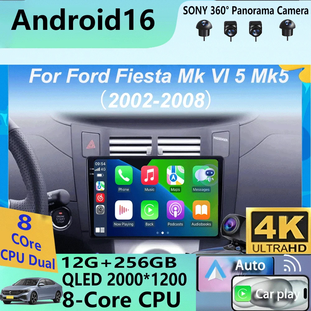 

Android 16 For Ford Fiesta Mk VI 5 Mk5 2002-2008 Car Radio Multimedia GPS Navigation Player Stereo Carplay Androidauto 2 Din DVD