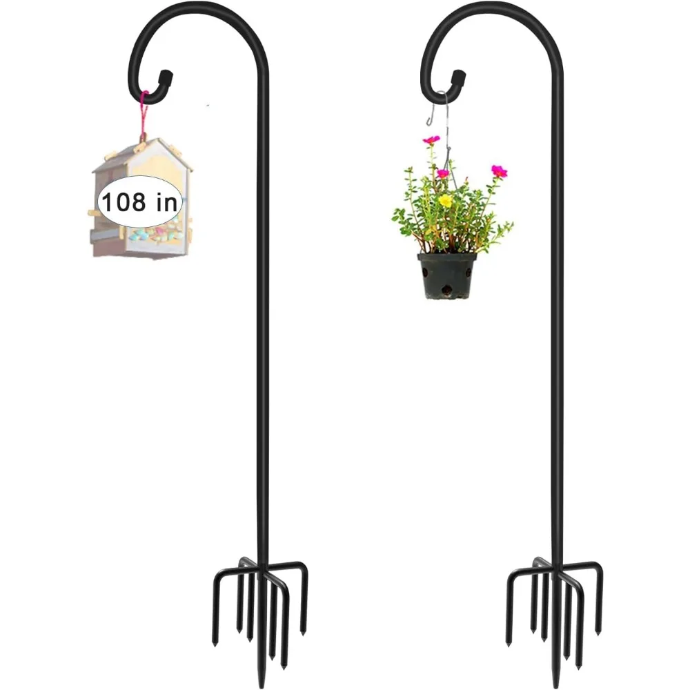 

Adjustable Heavy-Duty Outdoor Shepherd Hook, 108 Inch with 5-Prong Base (2 Pack), Matte Black for Garden Decor