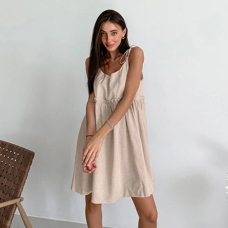 

Summer Sexy Cotton Linen Camisole Nightgown Solid Color Loose Casual Comfortable Women's Home Nightdress Female Thin Pajamas