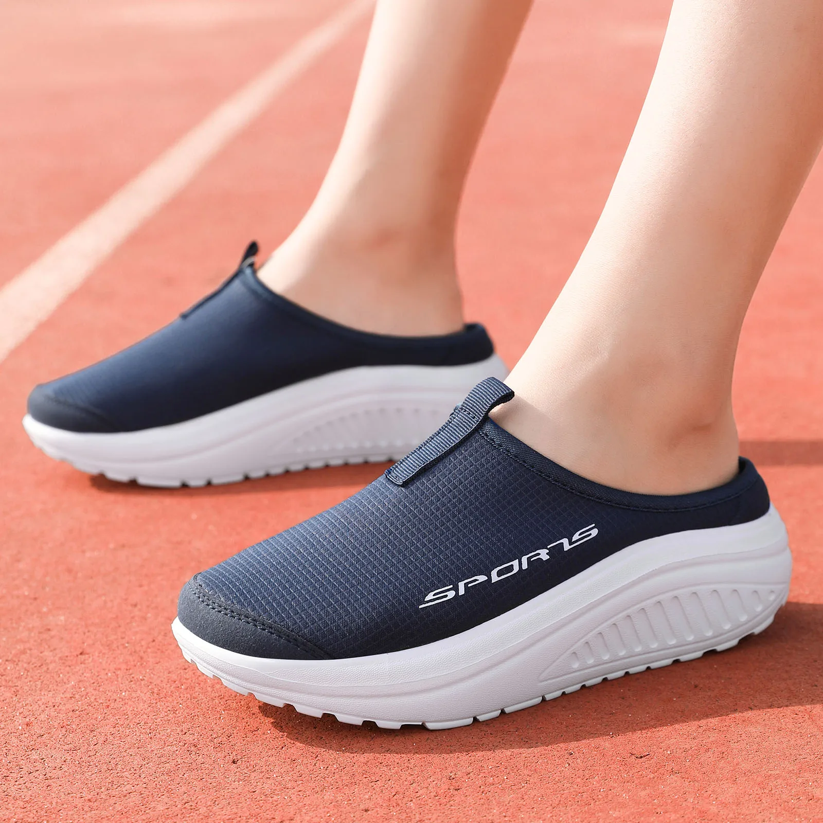 

Height Increasing Shoes for Women One Foot Lazy Mesh Casual Shoes Breathable Thick Soled Half Slippers for Spring and Summer