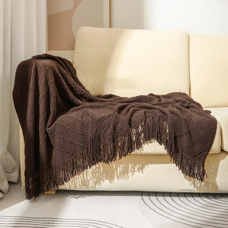 Knitted Twin Size Blanket, Coffee Throw Blanket for Couch Soft Lightweight Breathable Summer Living Room Home Decor Outdoor
