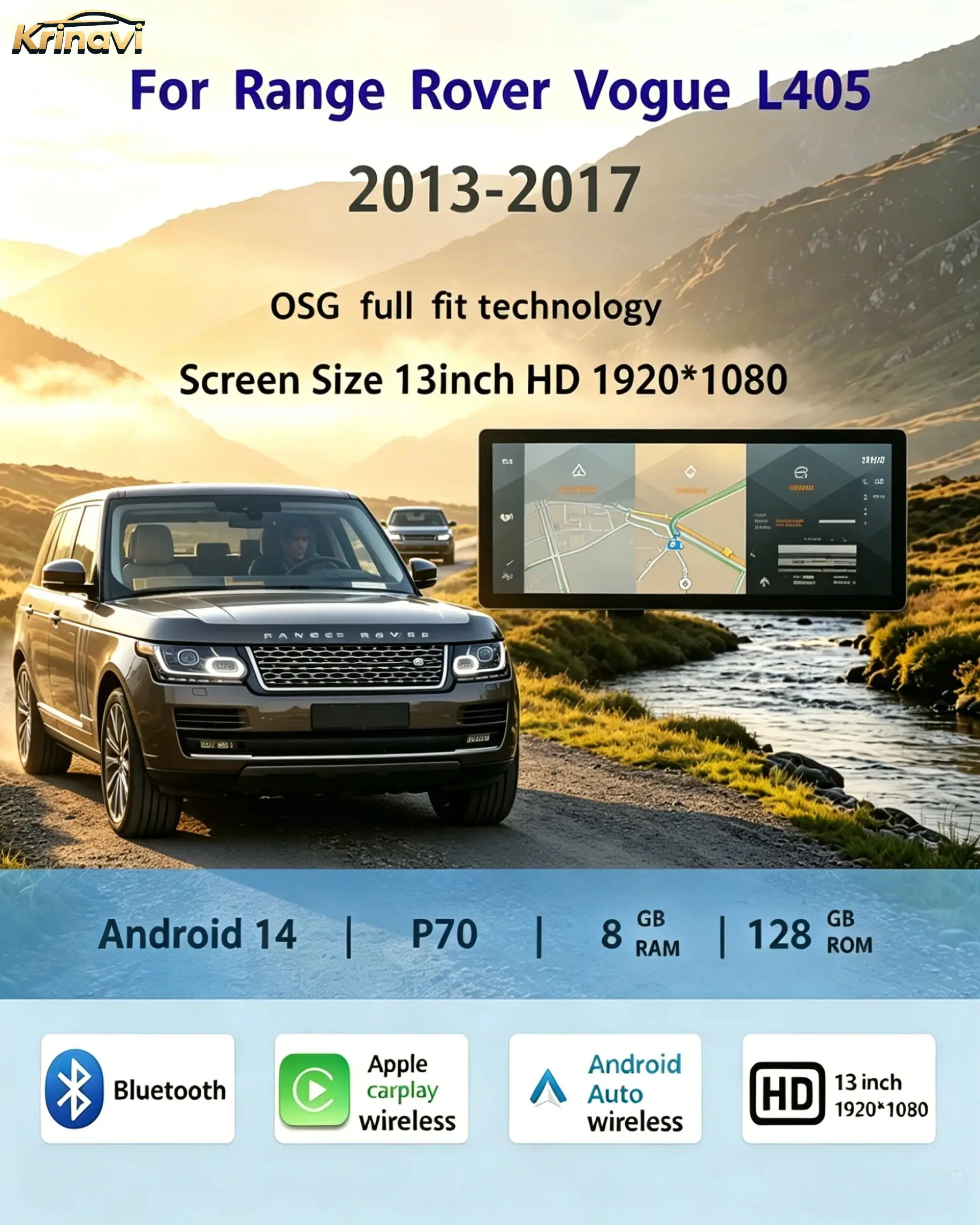 13.3 Inch Android 13 Car Radio Multimedia Video Player GPS Navigation 4G CarPlay Stereo For Range Rover Vogue L405 2013-2017