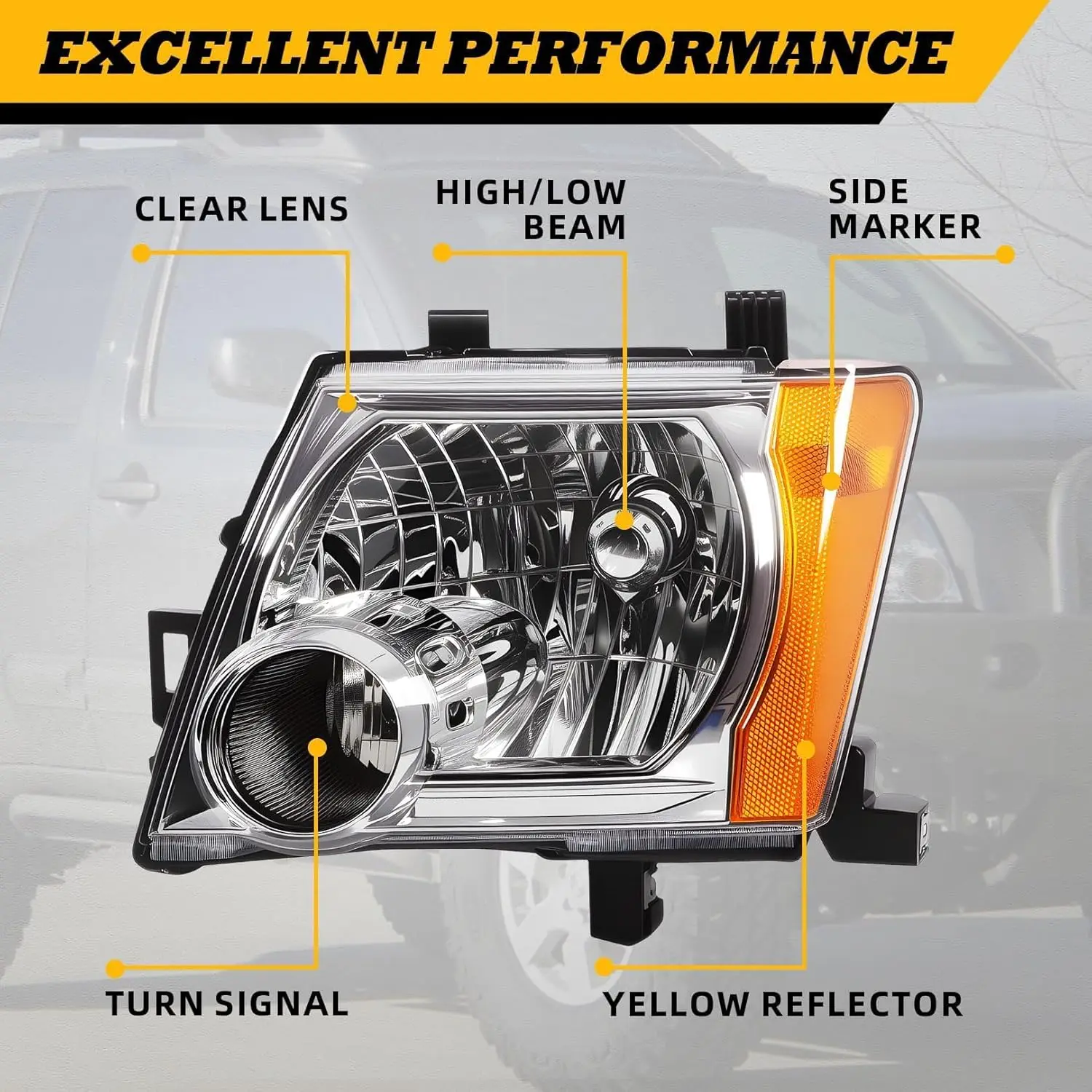 Compatible with Xterra 2005-2015 Halogen Headlamp Assembly, Driver and Passenger Side Left Right Headlight, Replaces 26010EA025