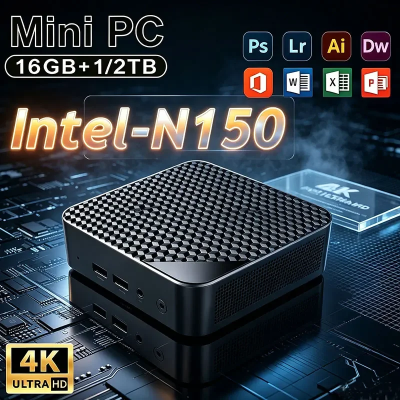 New Mini PC Computer Intel Core N150 PC Gaming Computer 8/16GB RAM 1TB 2TB M.2 SSD WiFi 6 BT5.2 4K HD Portable Desktop Pc