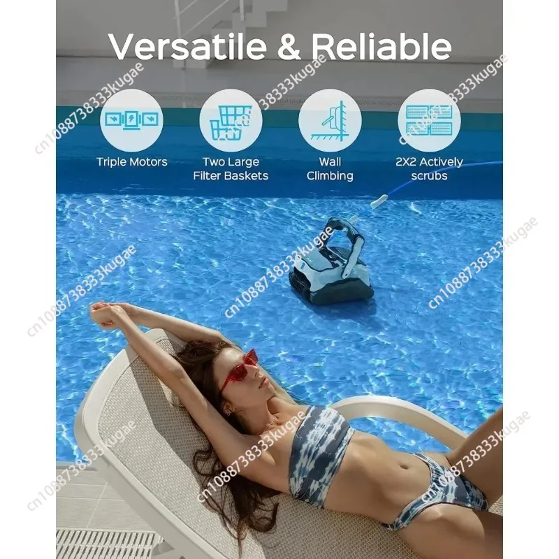 Robotic Pool Cleaner for In-Ground and Above Ground Pools Up to 50 Feet - Powerful Triple Motors,and Wall Climbing Function