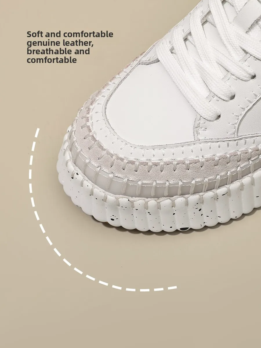 Hong Kong GP2026 Summer New Genuine Leather Skate Shoes Thick Bottom Women's Foot Illusion Inner Heightening Fashionable Whit...