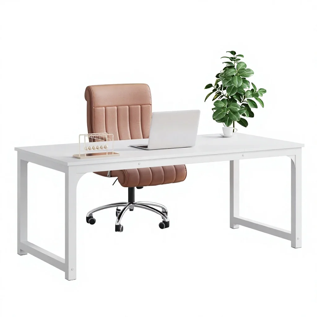 ^&Modern Ergonomic Computer Desk 63x31.5 Inch Engineered Wood Executive Study Writing Workstation Home Office White