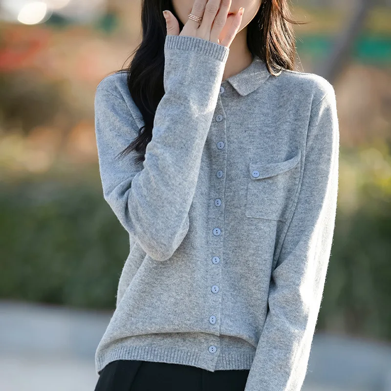 

Women Cardigans Single Breasted Polo Collar Slim Fit Long Sleeves Autumn Winter Fashion Korean Knitted Pullovers Knitted Jumper