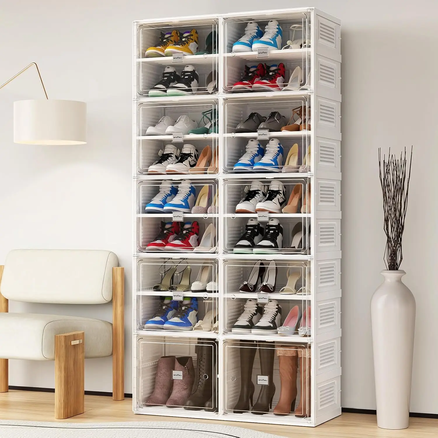 9 Tiers 36 Pairs Heavy Duty Shoe Storage and Organizer, Hard Plastic Stackable Shoe Box, Shoe Cabinet storage for Entryway