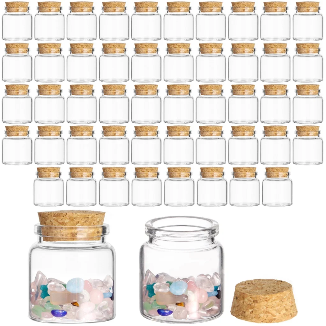 48Pcs Small Glass Bottles 50ml Mini Glass Bottles Candy Vials Potion Bottles Empty Spell Jars DIY Wish Bottles Message Bottles