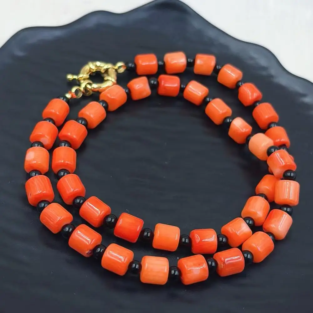 4mm 7-8mm Retro Vintage Natural Sea Bamboo Orange Coral Black Aagte Chokers Necklace
