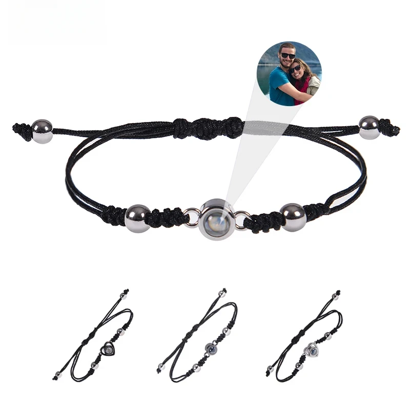 

Personalized Circle Photo Bracelet Custom Projection Picture Bracelets Couple Memorial Jewelry Christmas Gift for Women Men