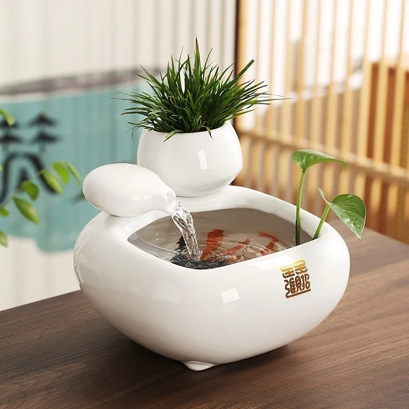 

Ceramic running water fish tank automatic water circulation desktop office decoration