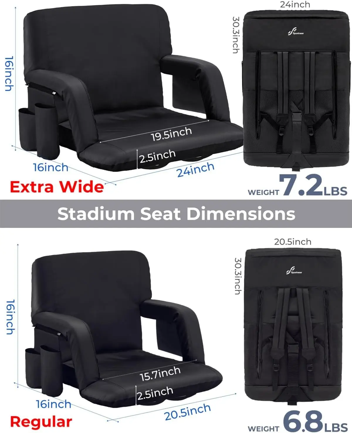 Stadium Seating for Bleachers, Stadium Seats with Back Support Bleacher Chairs with Back and Cushion 6 Reclining Posit